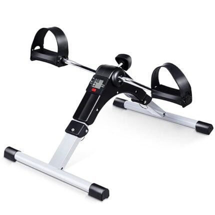 Mini Exercise Bike Folding Pedal Exerciser, Portable Foot Peddler Desk Bike Arm and Leg Peddler Machine with LCD Monitor