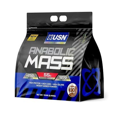 USN Anabolic Mass Chocolate, Sports Nutrition Weight Gainer Supplement, Whey Protein Concentrate 12 Pound (Pack of 1)