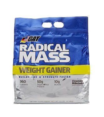 GAT Radical Mass, Top Weight Gainer For Building Size & Strength Faster, Premium Muscle Builder with milkshake flavor, Chocolate Milkshake, 10 Pounds